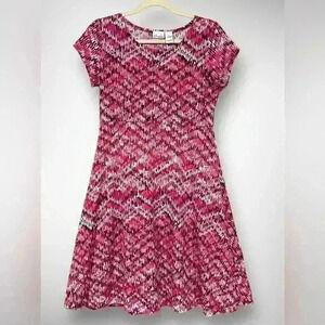 Kim Rogers A Line Womens Petite Small Dress Pink Black and White Aztec Graphics